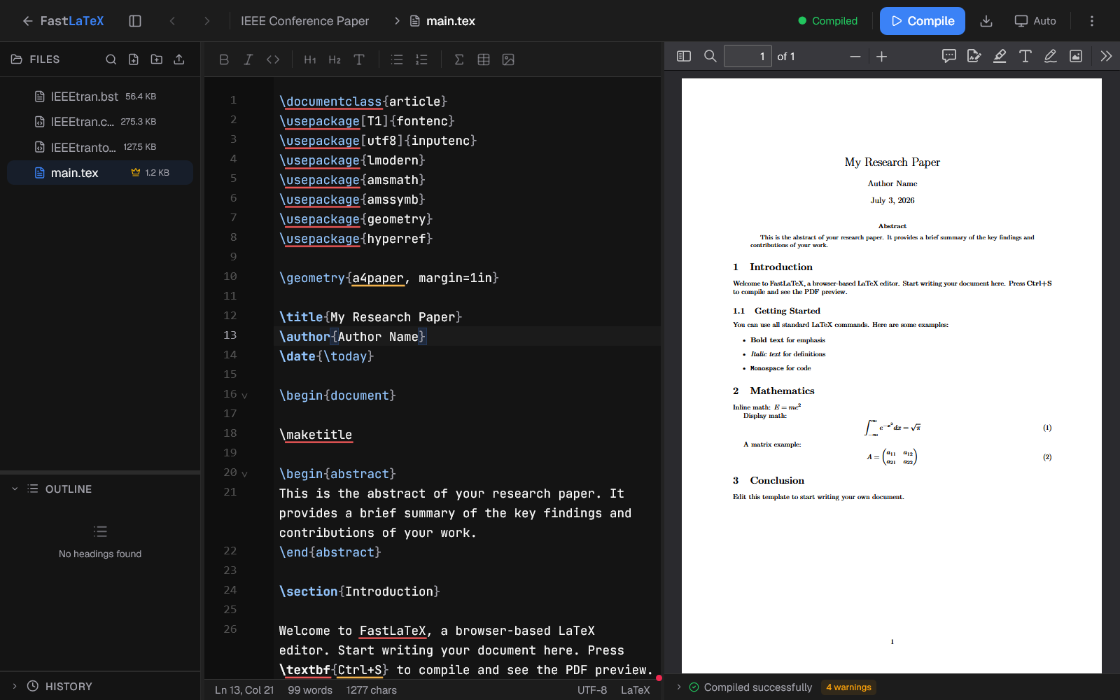 FastLaTeX desktop website screenshot