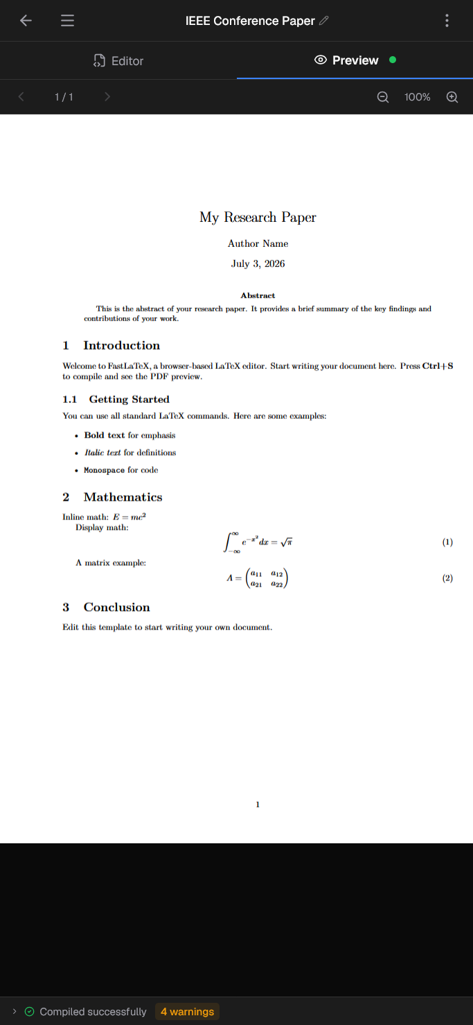 FastLaTeX mobile website screenshot